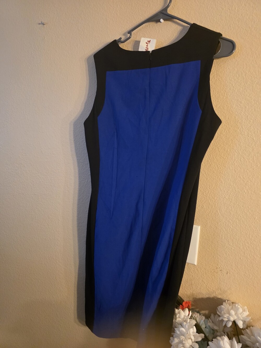 Calvin Klein Blue and Black Sleeveless Sheath Midi Dress